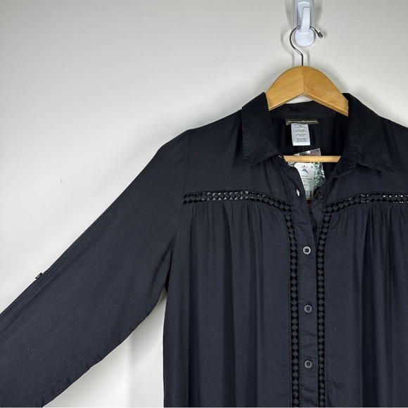 Tommy Bahama Lace Shirred Boyfriend Shirt Black Relaxed Fit Button Up XS - Picture 5 of 10
